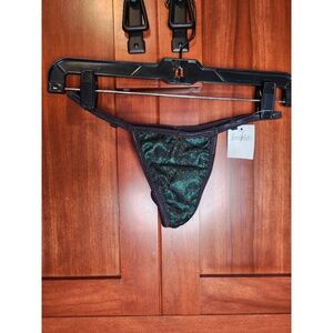 NWT Frederick's of Hollywood Seduction Teal and Black Lace G String Small